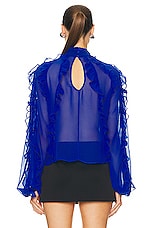 PatBO Ruffle High Neck Blouse in Ultramarine, view 3, click to view large image.
