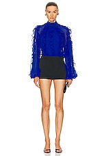 PatBO Ruffle High Neck Blouse in Ultramarine, view 4, click to view large image.