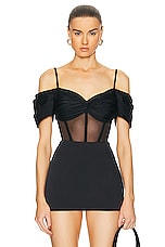 PatBO Corset Bodysuit in Black, view 1, click to view large image.