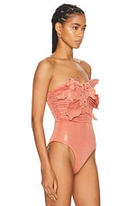 PatBO Metallic Jersey Orchid Bodysuit in Terracotta, view 3, click to view large image.