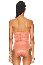 PatBO Metallic Jersey Orchid Bodysuit in Terracotta, view 4, click to view large image.