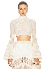 PatBO Woven Bell Sleeve Cropped Top in Wheat, view 1, click to view large image.