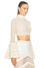 PatBO Woven Bell Sleeve Cropped Top in Wheat, view 2, click to view large image.