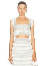 PatBO Metallic Fringe Cropped Top in Silver, view 1, click to view large image.
