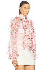 PatBO Floral Haze Ruffle Blouse in Vapor, view 2, click to view large image.