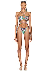 PatBO Wave String Bikini Bottom in Green Multi, view 4, click to view large image.
