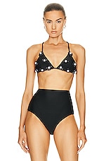 PatBO Flower Beaded Bikini Top in Black, view 1, click to view large image.