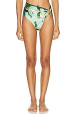 PatBO Magnolia High Leg Bikini Bottom in Green Multi, view 1, click to view large image.