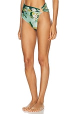 PatBO Magnolia High Leg Bikini Bottom in Green Multi, view 3, click to view large image.