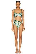 PatBO Magnolia High Leg Bikini Bottom in Green Multi, view 5, click to view large image.