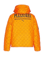 Puma Select X Pleasures Puffer Jacket in Orange, view 1, click to view large image.
