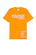 Puma Select X Pleasures Typo Tee in Orange, view 1, click to view large image.