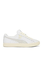 Puma Select Clyde Base Sneakers in Puma White, Frosted Ivory, & Puma Team Gold, view 1, click to view large image.