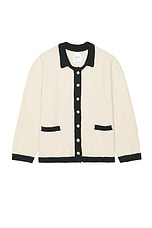 Found Contrast Collar Knitted Cardigan in Cream, view 1, click to view large image.