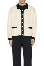 Found Contrast Collar Knitted Cardigan in Cream, view 4, click to view large image.
