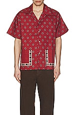 Found Motif Short Sleeve Camp Shirt in Red, view 3, click to view large image.