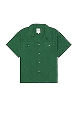 Found Textured Linen Short Sleeve Camp Shirt in Forest, view 1, click to view large image.
