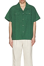 Found Textured Linen Short Sleeve Camp Shirt in Forest, view 3, click to view large image.