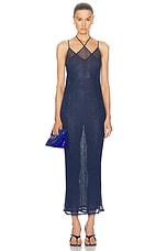 PRISCAVera Metallic Double Layer Dress in Midnight Blue, view 1, click to view large image.