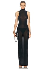 PRISCAVera Velvet Mesh Turtleneck Maxi Dress in Obsidian, view 1, click to view large image.