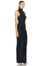 PRISCAVera Velvet Mesh Turtleneck Maxi Dress in Obsidian, view 2, click to view large image.