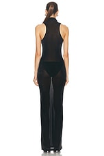 PRISCAVera Velvet Mesh Turtleneck Maxi Dress in Obsidian, view 3, click to view large image.