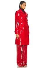 PRISCAVera Patent Leather Trench Coat in Scarlet, view 2, click to view large image.