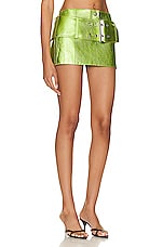 PRISCAVera Low-rise Mini Belt Skirt in Wasabi, view 2, click to view large image.