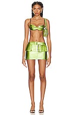 PRISCAVera Low-rise Mini Belt Skirt in Wasabi, view 4, click to view large image.