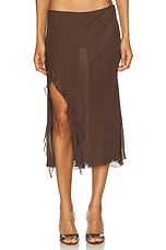 PRISCAVera High Slit Ruffle Skirt in Chocolate, view 1, click to view large image.