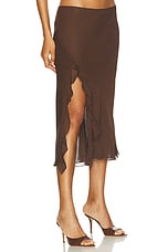 PRISCAVera High Slit Ruffle Skirt in Chocolate, view 2, click to view large image.