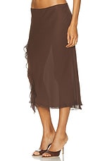 PRISCAVera High Slit Ruffle Skirt in Chocolate, view 3, click to view large image.