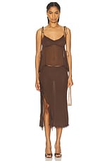 PRISCAVera High Slit Ruffle Skirt in Chocolate, view 5, click to view large image.