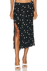 PRISCAVera Ruffled High Slit Skirt in Polka Dots, view 1, click to view large image.