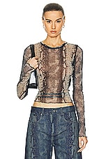 PRISCAVera Mesh Long Sleeve Top in Snake, view 1, click to view large image.