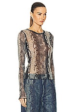 PRISCAVera Mesh Long Sleeve Top in Snake, view 2, click to view large image.