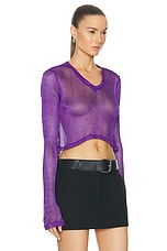 PRISCAVera Metallic V-neck Cropped Top in Amethyst, view 2, click to view large image.