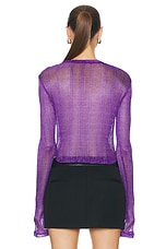 PRISCAVera Metallic V-neck Cropped Top in Amethyst, view 3, click to view large image.