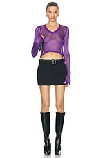 PRISCAVera Metallic V-neck Cropped Top in Amethyst, view 4, click to view large image.