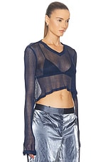 PRISCAVera Metallic V-Neck Cropped Top in Midnight Blue, view 2, click to view large image.