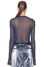 PRISCAVera Metallic V-Neck Cropped Top in Midnight Blue, view 3, click to view large image.