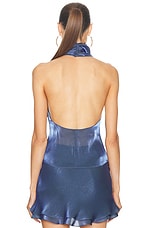 PRISCAVera Low Back Halter Top in Ocean Blue, view 3, click to view large image.