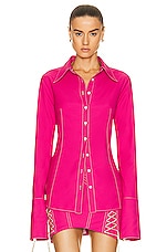 PRISCAVera Stretch Rainwear Button Down in Hot Pink, view 1, click to view large image.