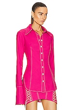 PRISCAVera Stretch Rainwear Button Down in Hot Pink, view 2, click to view large image.