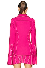 PRISCAVera Stretch Rainwear Button Down in Hot Pink, view 3, click to view large image.