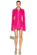PRISCAVera Stretch Rainwear Button Down in Hot Pink, view 4, click to view large image.