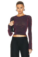 PRISCAVera Velvet Mesh Long Sleeve Top in Sugar Plum, view 1, click to view large image.