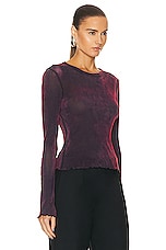 PRISCAVera Velvet Mesh Long Sleeve Top in Sugar Plum, view 2, click to view large image.