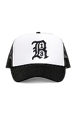 R13 R13 Trucker Hat in Black & White, view 1, click to view large image.