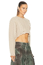 R13 Distressed Cropped Cable Sweater in Oatmeal, view 2, click to view large image.